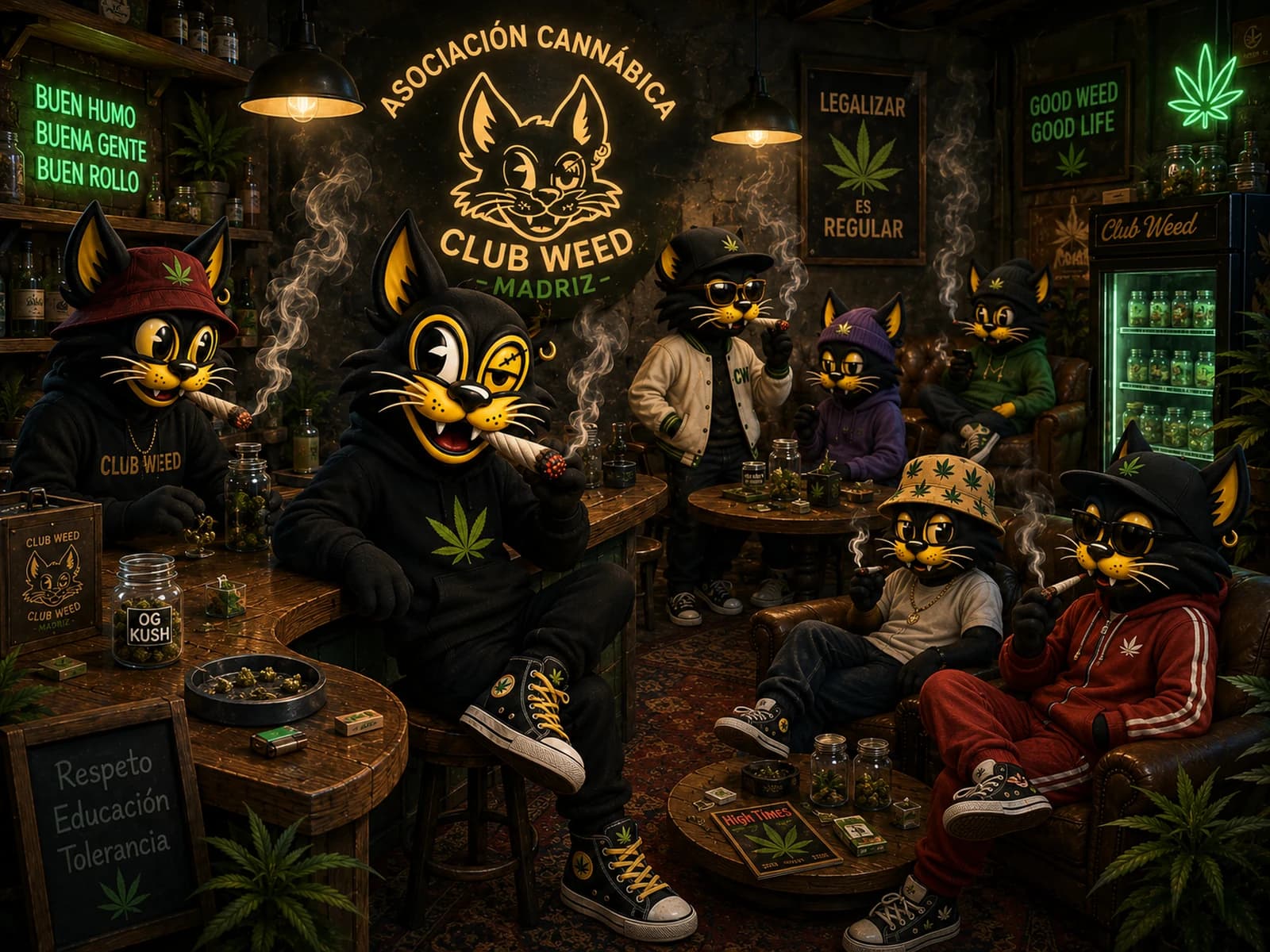 Socios en el salón de un club cannábico de Madrid
